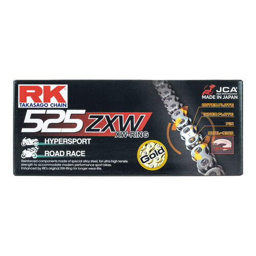 RK Takasago Chain 12-55Z-120GD ZXW Series XW-Ring Chain GB525ZXW 120 Link Gold