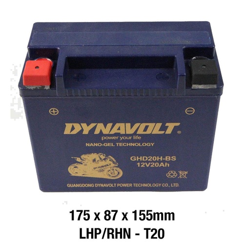 Dynavolt GHD20H-BS 460ca Motorcycle Battery Fits Softail 84-96 & Dyna 91-96 Sportster 84-96 