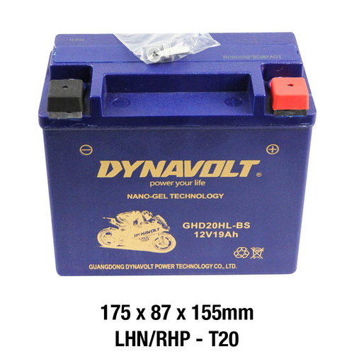 Dynavolt GHD20HL-BS 460ca Motorcycle Battery Fits Softail 97-up Dyna 97-17 Sportster 97-03 V-Rod 07-17 & Most Victory OEM # 65989-97B & 66000207B