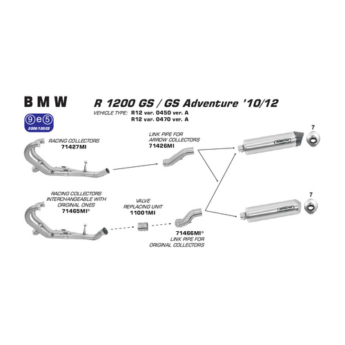 Arrow 11001MI Valve Replacement Unit for BMW R 1200 GS/R 1200 GS Adventure 10-12/R Nine T 14-19/R Nine T Scrambler 16-20