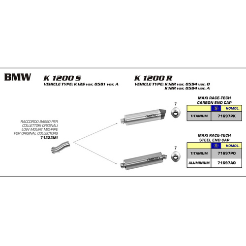 Arrow 71323MI Low Mount Link Pipe for Original Collectors for BMW K 1200 R 05-08/K1200 S 05-08