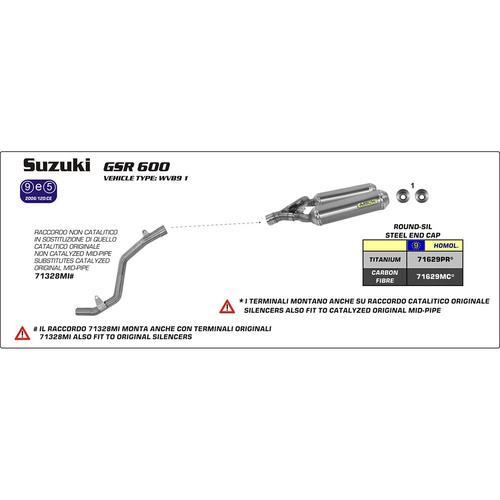 Arrow 71629MC Round-Sil Carbon Fibre Slip-On Mufflers w/Steel End Cap for Suzuki GSR 600 06-11