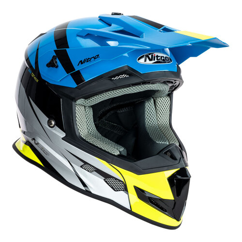 Nitro MX700 Recoil Black/Light Blue/Silver/Fluro Yellow Helmet [Size:SM]