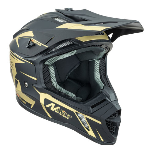 Nitro MX760 Satin Black/Gold Helmet [Size:MD]