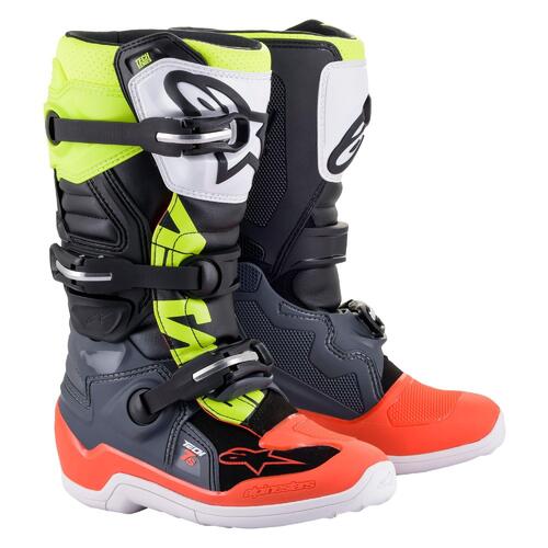 Alpinestars 2023 Tech 7S Dark Grey/Fluro Red/Yellow Youth Boots [Size:2]