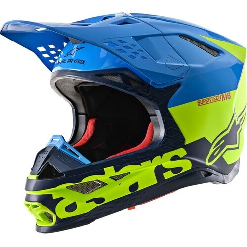 Alpinestars Supertech M8 Radium Matte & Gloss Aqua/Fluro Yellow/Navy Helmet [Size:LG]