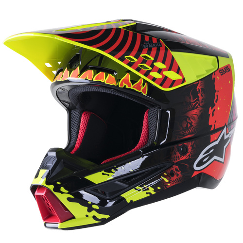 Alpinestars 2023 SM5 Solar Flare Gloss Black/Red/Fluro Yellow Helmet  [Size:XS]