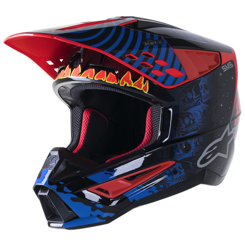 Alpinestars 2023 SM5 Solar Flare Gloss Black/Blue/Fluro Red Helmet  [Size:MD]