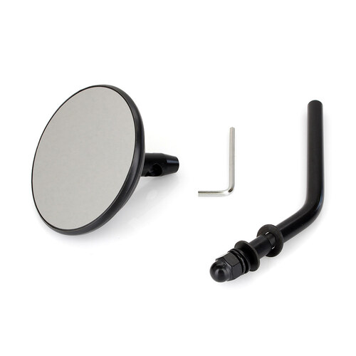 RSS BAI-60-0016B 3" Round Mirror w/Short Stem Black for Left & Right Side