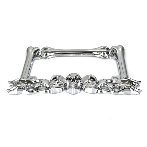 RSS BAI-P28-6818 Number Plate Frame Chrome w/Skulls