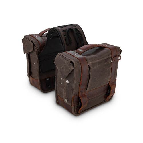 Burly Brand BB15-1002D Throw-Over Saddlebags Dark Oak Wet Waxed