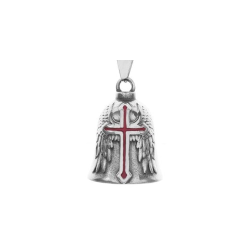 Twin Power Guardian Bell Silver w/Silver Red Cross with Angel Wings