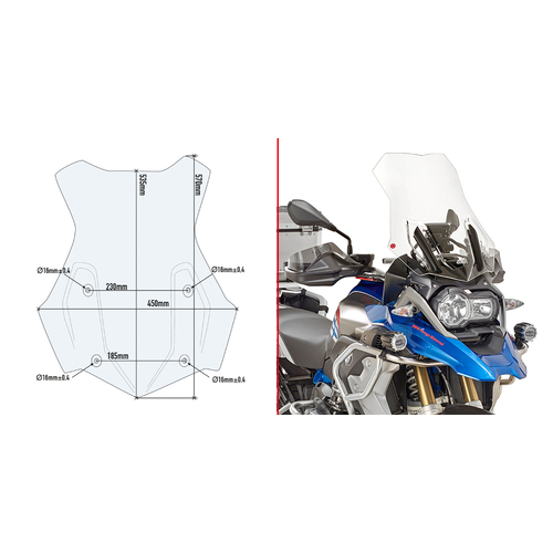 Givi 5124DT Clear Windshield 53.5 x 45cm for BMW R 1200 GS 13-18/R 1200 GS Adventure 14-18/R 1250 GS/R 1250 GS Adventure 19-23