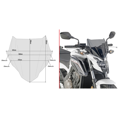 Givi A1159 Smoke Windshield 28 x 36.5cm for Honda CB 650F 17-18