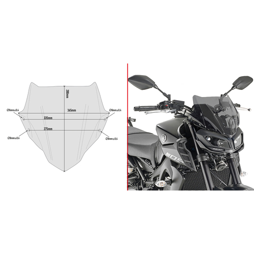 Givi A2132 Smoke Windshield 28 x 36.5cm for Yamaha MT-09 17-20