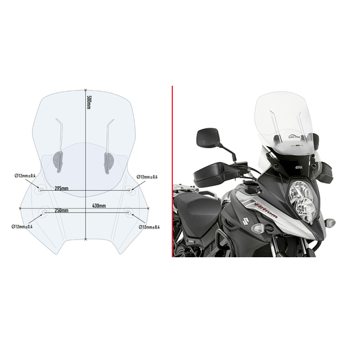 Givi AF3112 Airflow Sliding Clear Windshield (Maximum 50 x 43cm & 12cm travel) for Suzuki DL 650 V-Strom 17-23