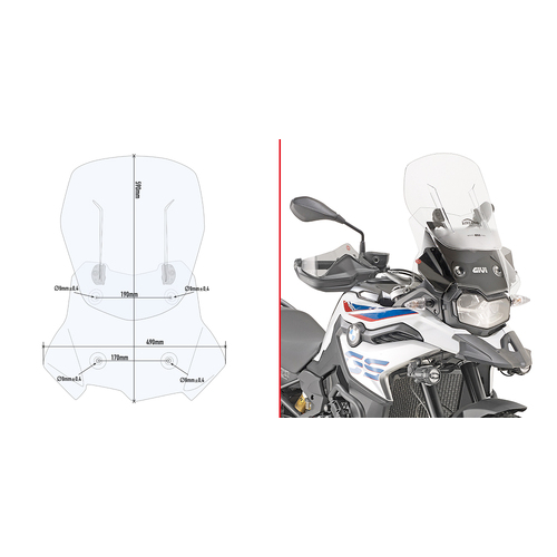 Givi AF5127 Airflow Sliding Clear Windshield (Maximum 59 x 49cm & 12cm travel) for BMW F 750 GS/F 850 GS 18-23