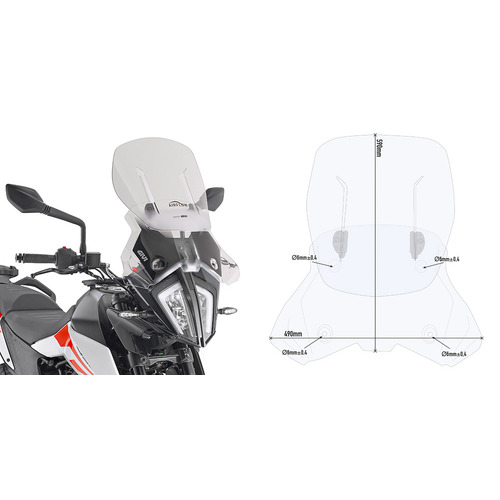 Givi AF7711 Airflow Sliding Clear Windshield (Maximum 52 x 48cm & 12cm travel) for KTM 390 Adventure 20-23/790 Adventure/R 19-20/890 Adventure 21-22