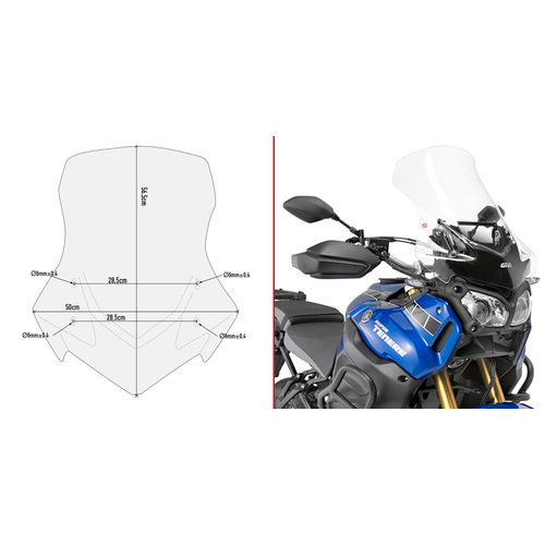 Givi D2119ST Clear Windshield 56.5 x 50cm for Yamaha XT 1200Z Super Tenere 10-20/XT 1200ZE Super Tenere 14-20