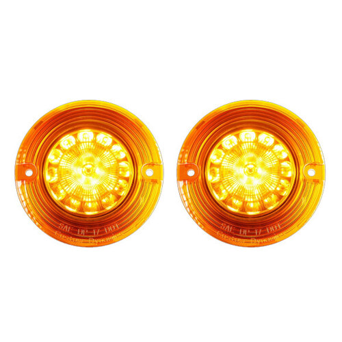 Custom Dynamics CD-PBA1156T ProBeam LED Amber Turn Signal Inserts w/Amber Lenses for Front & Rear on most FL 86-Up Models w/Flat Style Indicators