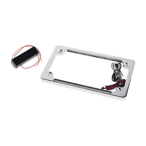 Custom Dynamics CD-TF02C Flat Number Plate Frame w/LED Red Brake Light Chrome