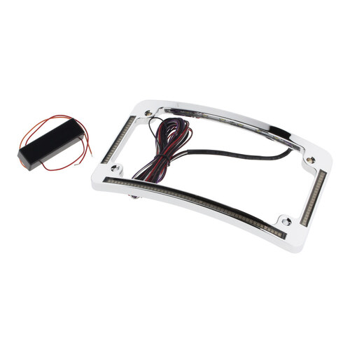 Custom Dynamics CD-TF05C Curved Number Plate Frame w/LED Amber Turn Signals & Red Brake Light Chrome