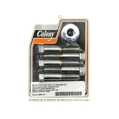 Colony Machine CM-2051-10 7/16-14 x 2-1/4" Rear Pulley/Sprocket Bolts Chrome for Softail 00-06/Dyna 00-05