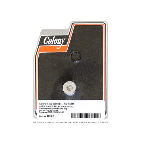 Colony Machine CM-2073-2 Allen Head Oil Pump Plug Chrome for Big Twin 81-99