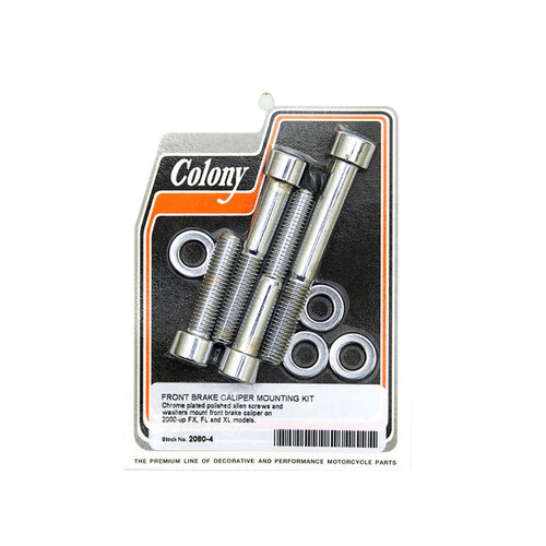 Colony Machine CM-2080-4 Allen Head Caliper Mount Bolt & Washer Kit Chrome for Front on FX/FL/Sportster 00-07/VRSC 02-05