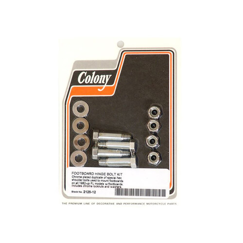 Colony Machine CM-2125-12 Floorboard Hinge Bolts Chrome for FL 82-Up w/Floorboards