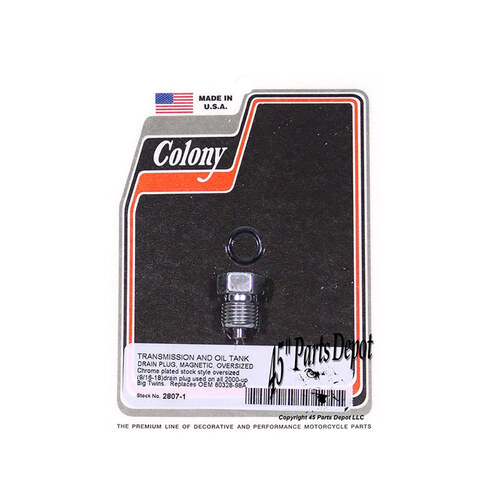 Colony Machine CM-2807-1 Oversized Primary & Transmission Drain Plug Chrome for Big Twin 00-Up