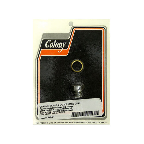 Colony Machine CM-8494-1 Transmission/Motor Case & Oil Tank Drain Plug Chrome for Big Twin 65-Up/Sportster 67-21