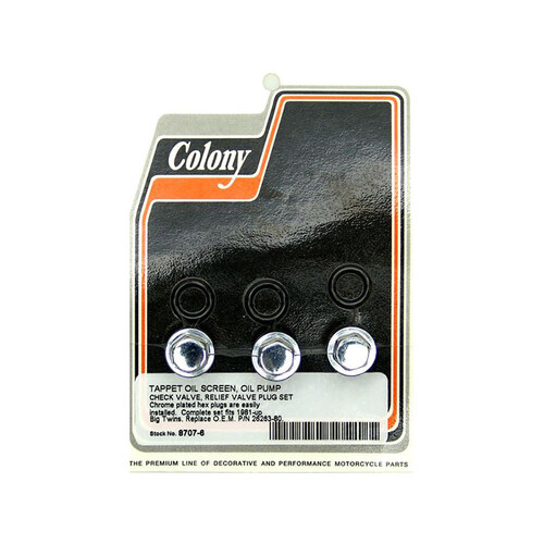 Colony Machine CM-8707-6 Hex Head Oil Pump Plugs for Big Twin 81-99