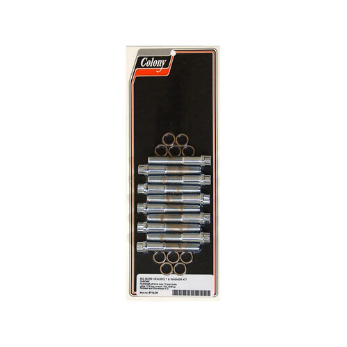 Colony Machine CM-8714-20 12 Point Style Head Bolts Chrome for Shovelhead/Panhead 48-84 w/Big Bore