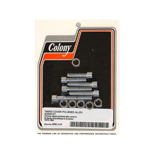 Colony Machine CM-8761-7-P Polished Allen Head Cam Cover Bolts Chrome for Big Twin 70-92