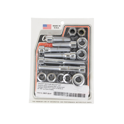 Colony Machine CM-9937-20-P Polished Allen Head Front Engine Mount Bolt Kit Chrome for Dyna 91-17