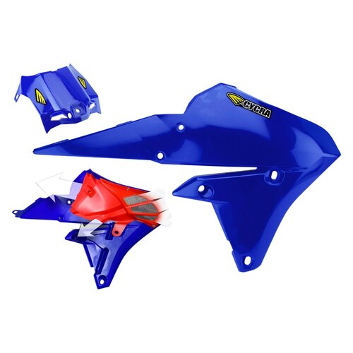 Cycra Powerflow Radiator Shrouds w/Extended Intake & Debris Screen Blue for Yamaha YZ250F 14-18/YZ450F 14-19/WR250F 15-20/WR450F 15-17