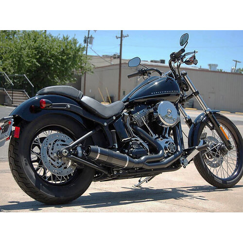 D&D Exhaust DD578Z-31B Bob Cat 2-1 Exhaust Black w/Black Satin Sleeve Muffler for Softail 86-17/Rocker 08-11