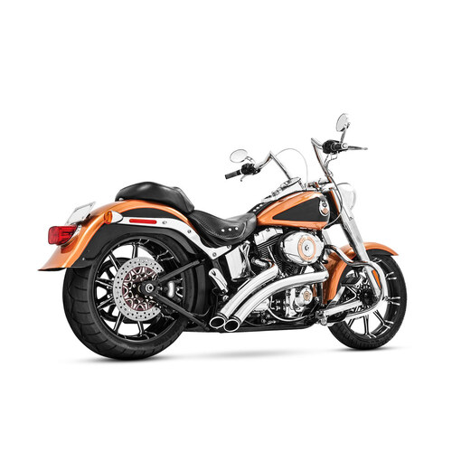 Freedom Performance FPE-HD00437 Radical Radius Exhaust Chrome w/Black End Caps for Softail 86-17