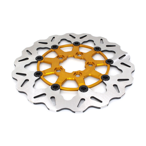 Galfer USA GAL-DF681CW-G 11.5" Rear Floating Wave Disc Rotor w/Gold Carrier for Big Twin 00-Up/Sportster 00-10