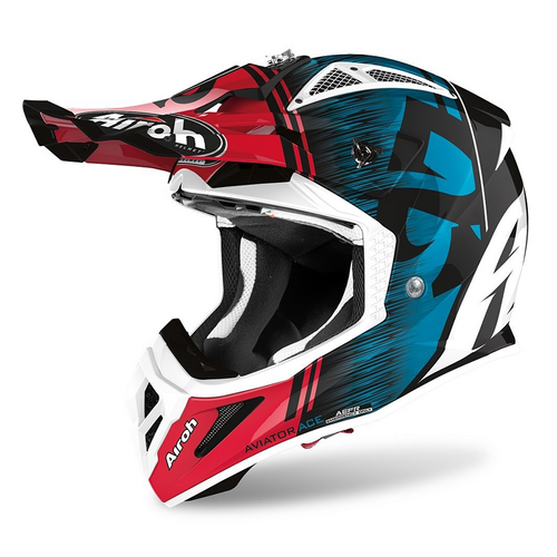 Airoh Aviator Ace Kybon Gloss Blue/Red Helmet [Size:MD]