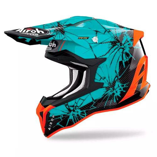 Airoh Strycker Crack Gloss Turquoise/Black/Orange Helmet [Size:SM]