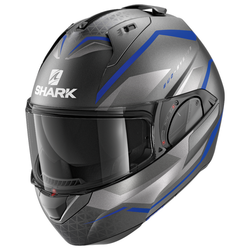 Shark Evo ES Yari Matte Anthracite/Blue/Silver Modular Helmet [Size: XS]