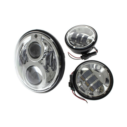 Hoglights HOG-5590AB-CHR 7" Headlight & 4.5" Passing Lamp Bundle Chrome for most H-D w/7" Headlights & 4.5" Passing Lamps