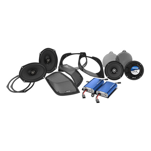 Hogtunes HT-RETRO-450-4 450 Watt Amp x 4 Speaker Kit & Saddlebag Lid Retro Cut In Kit for Street Glide 14-23/Road Glide 15-23