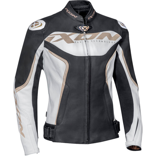 Ixon Trinity Lady White/Black/Gold Womens Leather Jacket [Size:SM]