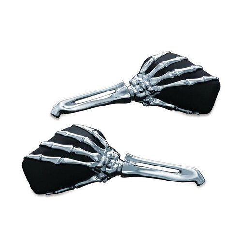 Kuryakyn K1759 Skeleton Hand Mirrors w/Chrome Stems & Black Mirror Heads