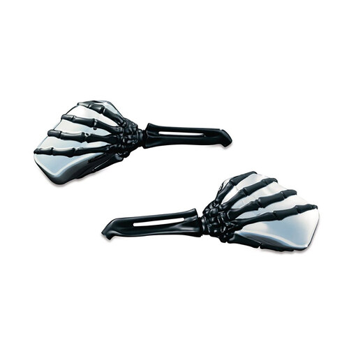 Kuryakyn K1764 Skeleton Hand Mirrors w/Black Stems & Chrome Mirror Heads