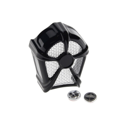 Kuryakyn K7297 Mach 2 Horn Cover w/Chrome Mesh Black for H-D 92-Up w/Stock Cowbell Horn 69060-90 & Replaces the Stock Waterfall Horn Cover 69012-93