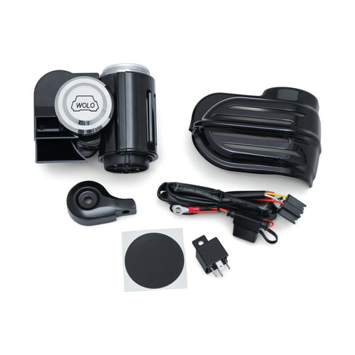 Kuryakyn K7463 Super Deluxe Wolo Bad Boy Air Horn Kit w/Black Cover for Big Twin 92-Up/Sportster 92-21 w/Stock Cowbell Horn